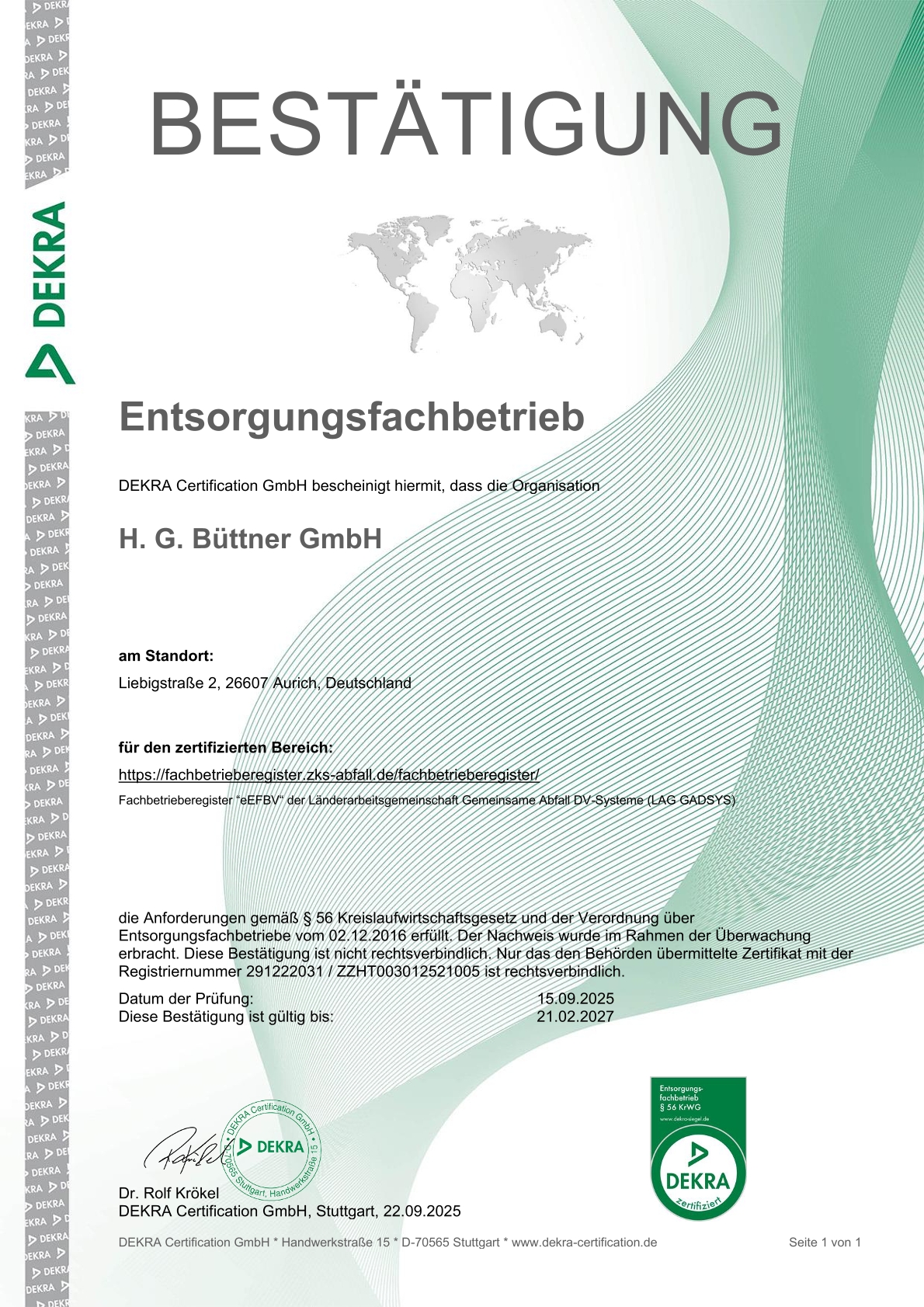 Ü3 Bestätigung EfbV 2025