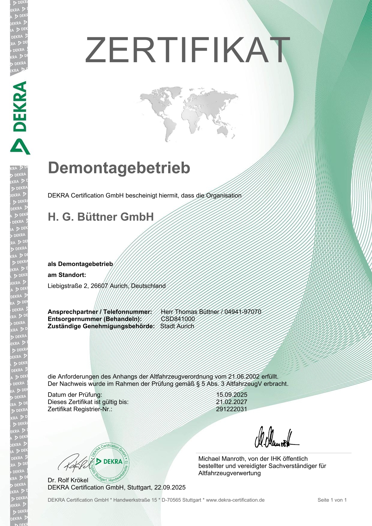 Ü3 Zertifikat AltfahrzeugV 2025